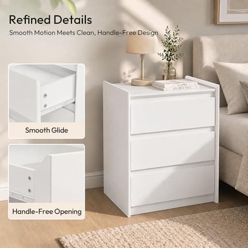 FurniXpress 24" Tall Nightstand with Charging Station Including USB-C, Modern Bedside Table and Sofa End Table - White, 3 Drawers, 1-Pack thumbnail 7