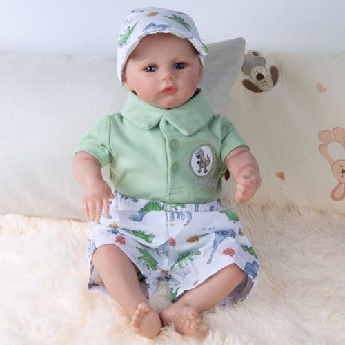 3 Pcs Reborn Baby Doll Clothes for 18-22 Inch Reborn Dolls Newborn Baby Boy Clothes Green Dinosaur Outfit Accessories Fashion Shirt&Shorts&Hat thumbnail 4
