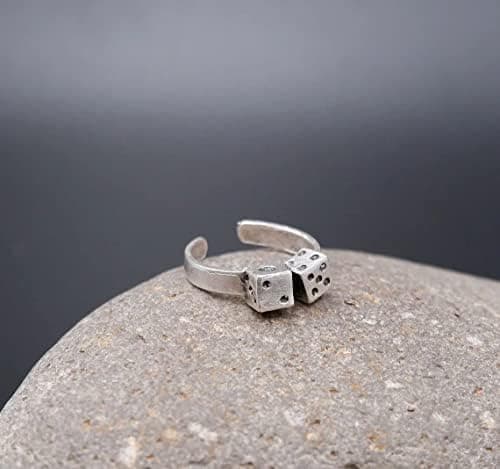 DICE RING - Casino Ring • Silver Plated Dice Ring • Luck Ring • Rolling Dice Ring • Mens Ring • Carved Statement • Adjustable Ring • QD356 thumbnail 7