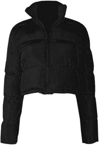 Ebifin Womens Cropped Lightweight Quilted Jackets Full Zipper Warm Coats Winter Stand Collar Drawstring Outerwears thumbnail 2