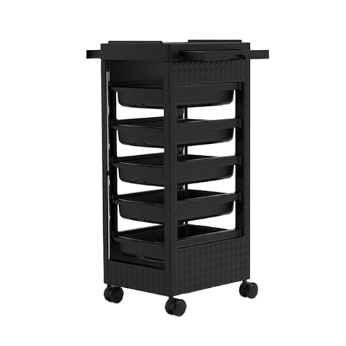 Salon Rolling Trolley on Wheels with 5 Drawers/Heat-Resistent Accessories/Stainless Steel Frame Storage Tool for Barbershop Beauty Spa and Hair Salon Beauty (Black-T27) thumbnail 5