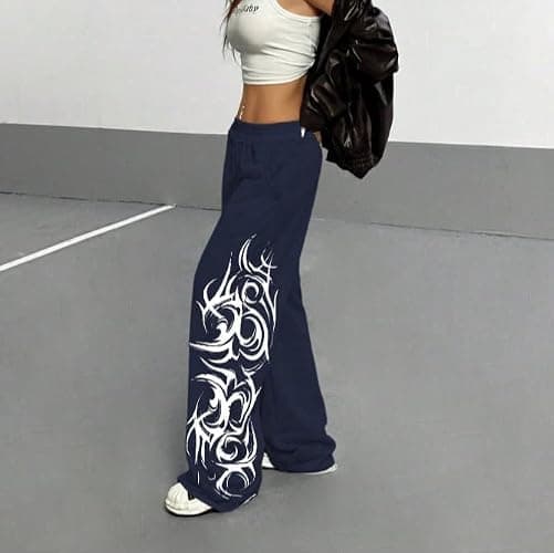 Y2k Wide Leg Baggy Grunge Double Waisted Drawstring Sweatpants Streetwear Women Emo 2000s Star Pants thumbnail 6