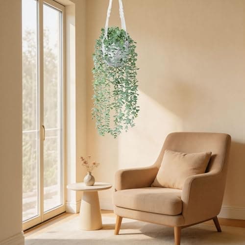 DREAMLOOM Fake Hanging Plants with Pot, Artificial Eucalyptus Hanging Plants with Macrame Hanger for Indoor Decor, Fake Hanging Vines Faux Greenery for Home Kitchen Office thumbnail 4