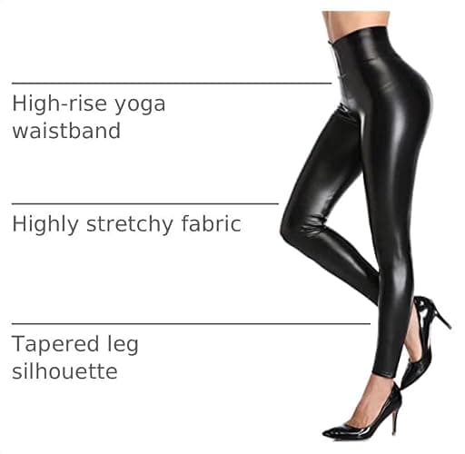 VOGUEMAX Women's Faux Leather Leggings High Waisted Pleather Pants | Black Stretchy Sexy PU Tights thumbnail 4