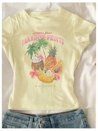 Floerns Girl's Y2K Floral Graphic T Shirt Casual Short Sleeve Crew Neck Cute Summer Tops Yellow Fruit 12Y thumbnail 3