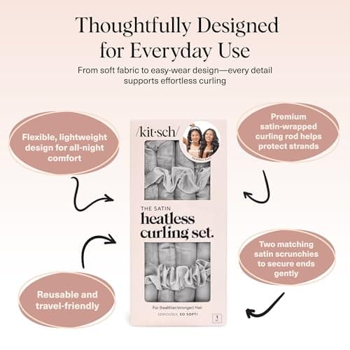 Kitsch Satin Heatless Curling Set – Heatless Curls Overnight with 34" Hair Curler & 2 Satin Scrunchies – Comfortable Hair Curlers to Sleep In for Frizz-Free, No Heat Damage Styling - Silver thumbnail 4