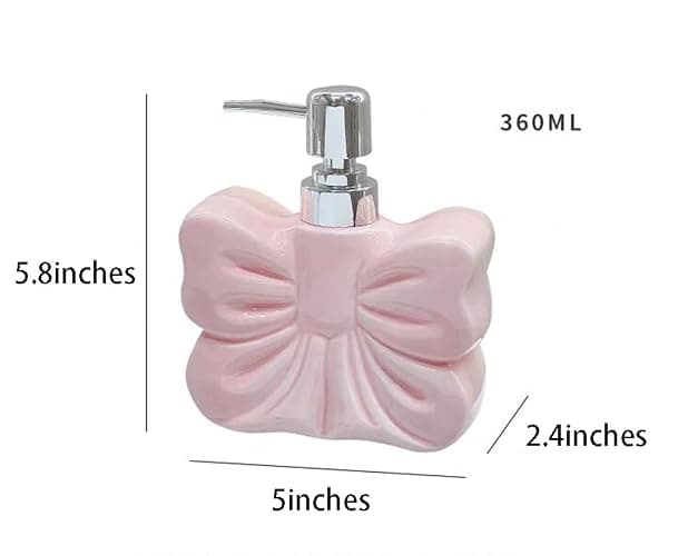 Lotion Dispenser Ceramic Soap Bottle, Bowknot Lotion Bottle with Pump,360ML thumbnail 3