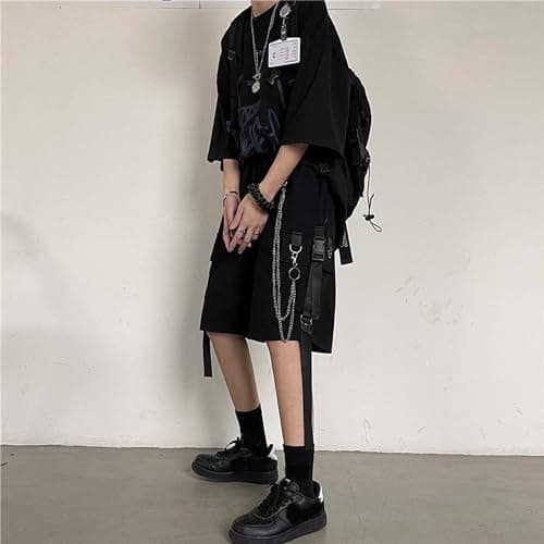 MEINVQIAOTI Black Cargo Pants for Women Street Harajuku Loose Straight Shorts Black Pants with Chains(Black,M) thumbnail 6