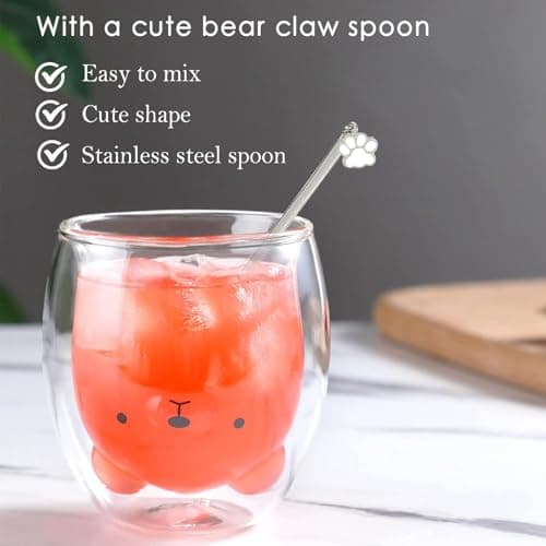 Binoster Bear Cute Mugs Kawaii Double Wall Glass Coffee Tea Mill Yogurt Cup Funny Novelty Gift for Women Her Friends Office Birthday Christmas thumbnail 3