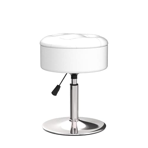LUE BONA 360°Swivel Vanity Stool Chair for Makeup Room, Height Adjustable Stool for Vanity with Storage, Small White Faux Leather for Bathroom, Living Room thumbnail 3