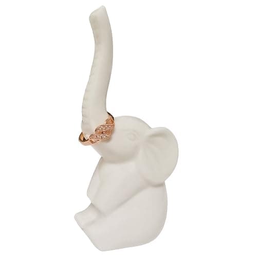 HOME SMILE Elephant Ring Holder for Jewelry,Engagement Wedding Ring Display Holder Stand Trinket Trays (Litltle White) thumbnail 4