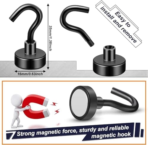 FINDMAG Black Magnetic Hooks 30 lbs Strong Neodymium Magnet Hooks for Hanging, Magnet with Hook for Cruise, Grill, Fridge, Pack of 50 thumbnail 6
