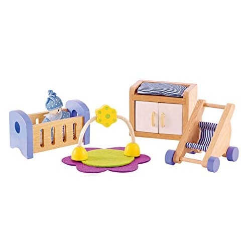 Hape Wooden Doll House Furniture Baby's Room Set with Baby| Pretend Playset for Kid’s Wooden Dollhouse thumbnail 4