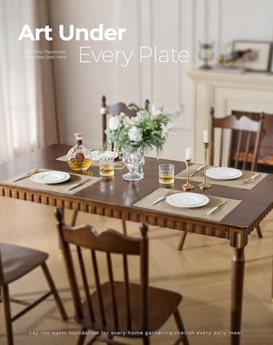 Leetaltree Light Brown Placemats Set of 6 - Heat Resistant Non-Slip Place mats for Dining Table, Washable Durable PVC Vinyl Woven Table Mats（Light Brown, 6） thumbnail 2