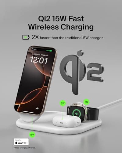 Belkin 3-in-1 MagSafe-Compatible iPhone Charger - Foldable Magnetic Qi2 Certified, MagSafe Charging Station for Phone, Apple Watch, AirPods - Wireless for Multiple Devices thumbnail 2