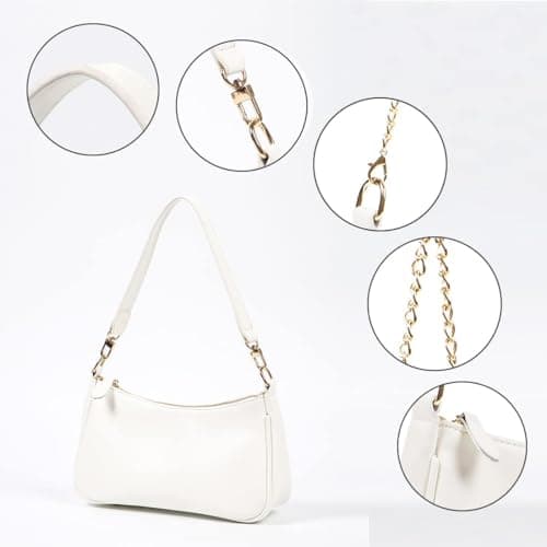 Elegant Faux Leather Shoulder Bag, Clutch Tote Handbags for Women, Convertible Crossbody Purse with 2 Removable Straps, Zipper Closure, Handbag for Women(White) thumbnail 6
