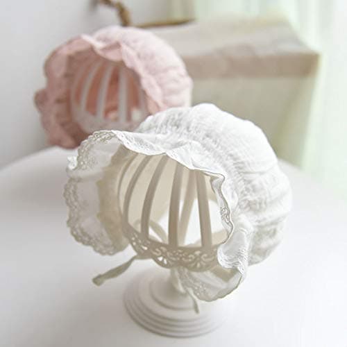 Baby Girl Cotton Muslin Bonnet - Vintage Ruffle Lace Newborn Sun Hat Adjustable Chin thumbnail 5