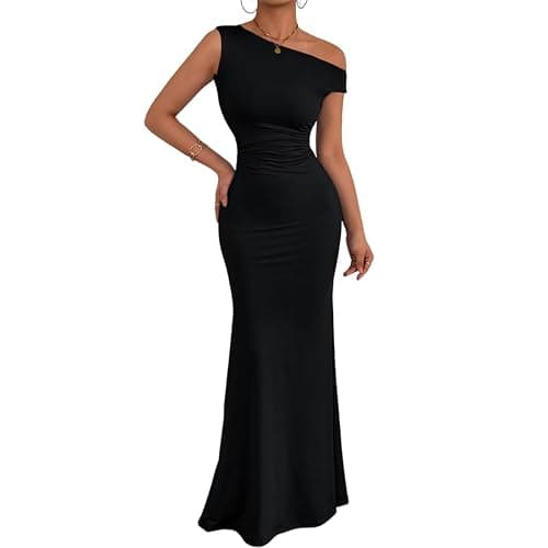 Gkaopi Robe Femme Sexy sans Manches Une Épaule Robes Longue Moulante Elégant Bodycon Maxi Robe de Soirée D'éte Décontracté Plissée Couleur Unie Wrap Robes pour Clubbing Cocktail Prom Fête - Image 1