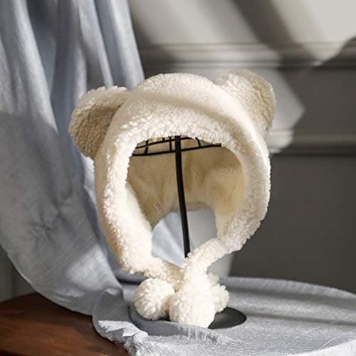 Cute Bear Ears Plush Sherpa Beanie Fuzzy Windproof Earflap Cap Warm Animal Hat with Ear Protection for Women Girls thumbnail 6