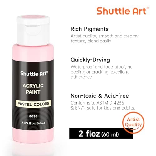 Shuttle Art 40 Pack Pastel Acrylic Paint Set, 30 Colors, 60ml/2oz Bottles, High Viscosity, Water-proof With 10 Paint Brushes for Painting &Crafting on Canvas, Rock, Ceramic, Fabric, Clay thumbnail 3