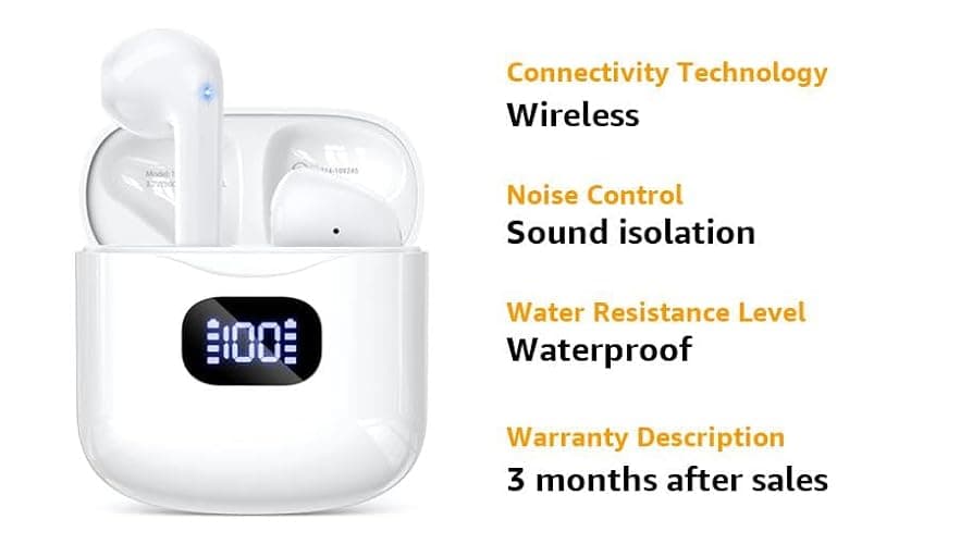 KTGEE Wireless Earbuds Bluetooth 5.3 Headphones, 40Hrs Playback Stereo Ear Buds with LED Display Charging Case IPX7 Waterproof in-Ear Earphones with Mic for Phone Tablet Laptop Sports, White - A-White thumbnail 2