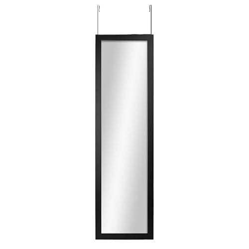 HUAYDYRON 14.25 X 50.25 Inch Over-The-Door Rectangular Full Length Mirror, Space Saving Hanging Mirror with Improved Frame and Hanging System, Tool Free Installation for Bedroom and Dorm(Black) - Image 1