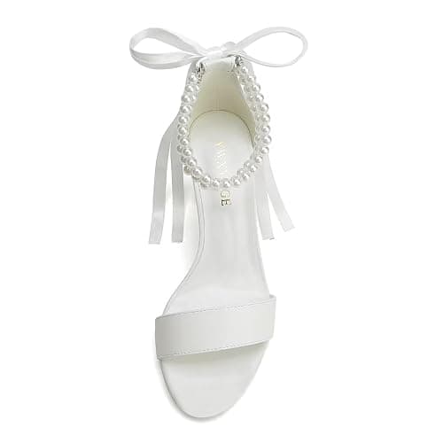 YWXYMGE Block Heel Wedding Shoes for Bride Women Chunky Heeled Sandals Pearl Bridal Shoes thumbnail 2