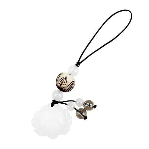 YOLUFER Cell Phone Strap Jade Lotus Flower Charm Beads Cell Phone Strap Hanging Lucky Charm Afghan White Jade Lotus Decoration Portable Hanging Lanyard for Men Women Outdoor Work - Image 1