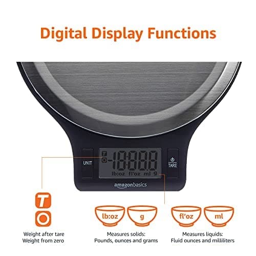 Amazon Basics Digital kitchen scales with LCD display (with batteries), Black and Stainless Steel, BPA free, Weighs up to 11 pounds thumbnail 8