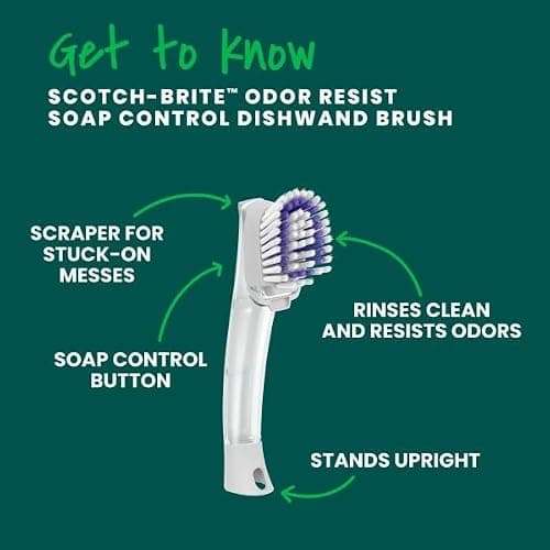 Scotch-Brite Odor Resist Soap Control Dishwand Brush, Non-Scratch Cleaning Brush with Scraper, Stands Upright, 1 Pack thumbnail 3