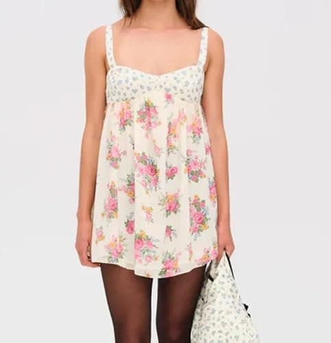Women Spaghetti Strap Floral Mini Dress Boho Loose Cami Short Dress Y2k Summer Colorful Print Holiday Sundress - Light Beige - Small thumbnail 2