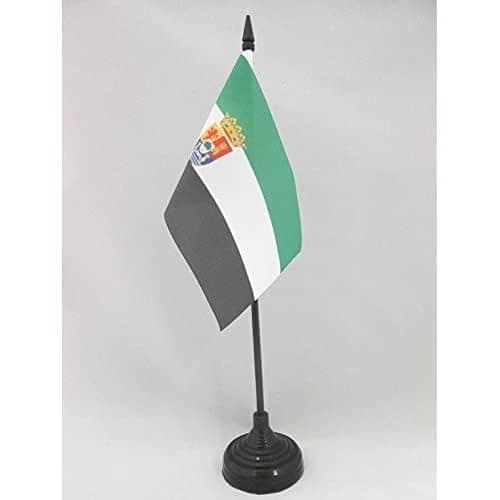 Estremadura Table Flag 4'' x 6'' - Spanish region of Extremadura Desk Flag 15 x 10 cm - Black plastic stick and base - AZ FLAG - Image 1