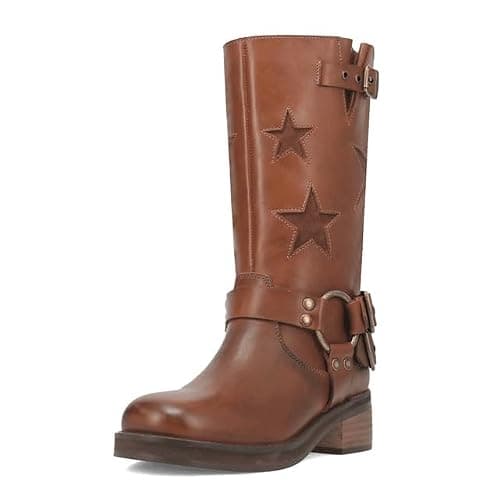 KISTANIA Women's Knee High Riding Boots Square Toe Chunky Heel Fashion Buckle Belts Cowboy Cowgirl Moto Boots with Stars thumbnail 3