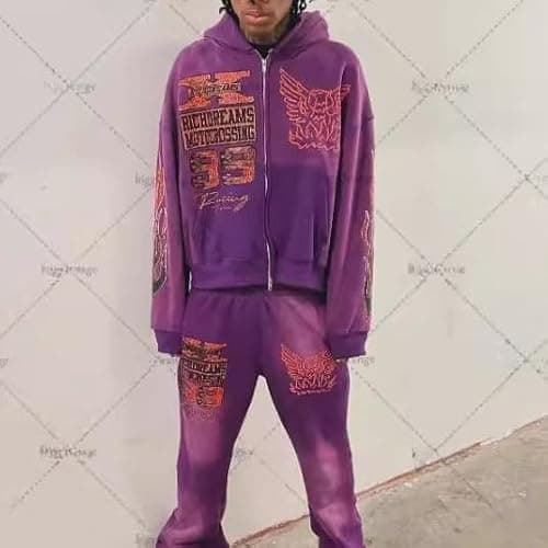 OANTGM Zip Up Hoodie Grunge Jackets Streetwear Y2k Unisex Emo Vintage 2000s Outerwear Oversized Graphic Hoodies Star Rapper thumbnail 2