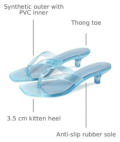 Jelly Thong Sandals for Women Clear Flip Flop Kitten Heels Sandals,8 | Jelly Flip Flops,Low Heels Sandals,Square Toe Jellies Slides,Transparent Summer Shoes,Jelly Sandals for Women thumbnail 3