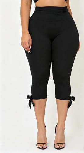 KMBANGI Women Skinny Capri Leggings Bow Knee Length Capris Pants Y2k | Sexy Stretchy Slim Fitted Cropped Trousers Cute Trendy Legging High Rise Bodycon Workout Going Out Bottoms Streetwear thumbnail 5