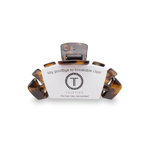 TELETIES - Medium Hair Clip - Strong Grip, Bendable Teeth, Comfortable Curved Design - Ideal for Medium-Thick Hair - For All Hair Textures - Tortoise - Image 1