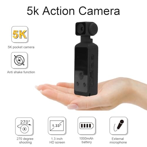 1.3 Inch Handheld Action Camera, 5K 30FPS 270° Rotatable HD Action Camera, Camcorder with Microphone for Outdoor Riding Diving thumbnail 2