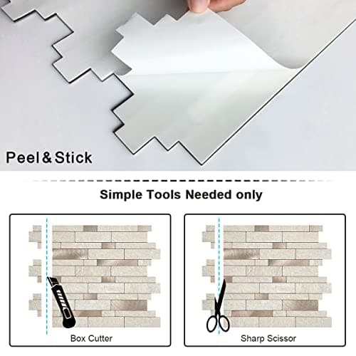 BeNice Backsplash Peel and Stick Wall Tiles for Kitchen,Subway Self Adhesive Linear Mosaic Stickers Bathroom Waterproof(10 Sheets,Rustic Beige Brown) thumbnail 7