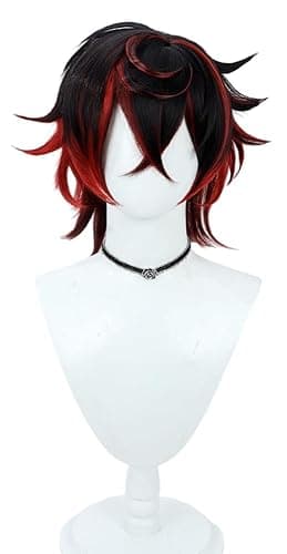 TEDPRBGE Short Black Mix Red Wig Short Straight Wigs Layered Wig with Bangs Heat Resistant Role Play Cosplay Show Wigs (Black Red) - Image 1