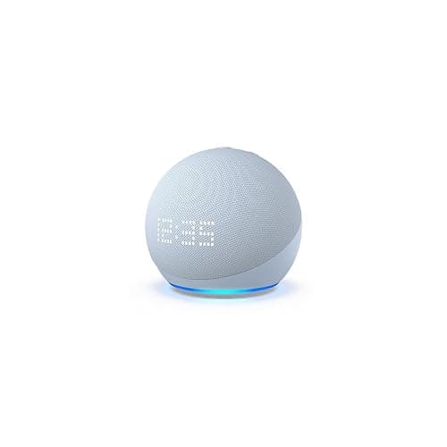 Amazon Echo Dot (5th Gen) with clock | Compact smart speaker with Alexa and enhanced LED display for at-a-glance clock, timers, weather, and more | Cloud Blue - Image 1