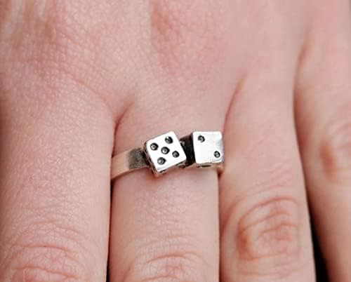 DICE RING - Casino Ring • Silver Plated Dice Ring • Luck Ring • Rolling Dice Ring • Mens Ring • Carved Statement • Adjustable Ring • QD356 thumbnail 2