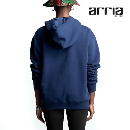 ARRIA Satin-Lined Hoodie – Oversized Hood for Frizz Free Hair, Comfy Premium Cotton Sweatshirt, Minimalist, Women’s Fashion, Fall Winter & Spring Trendy Essential Pullover (Medium, Navy) thumbnail 6