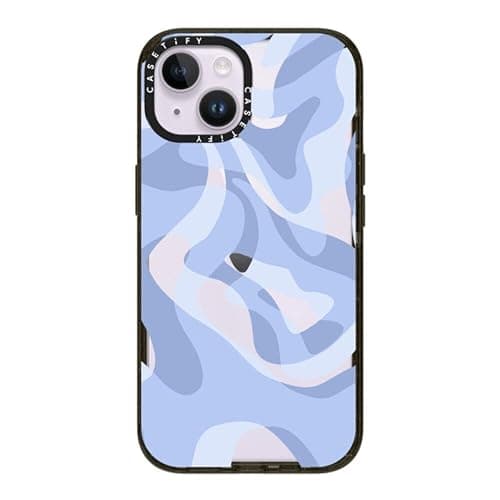 CASETiFY Impact iPhone 14 Case [4X Military Grade Drop Tested / 8.2ft Drop Protection] - Retro Swirls in Blue - Glossy Black - Image 1