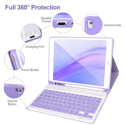 AHYWTAN Keyboard Case for iPad 9/8/7th Gen 10.2’’,Case with Keyboard ipad 10.2 inch,Keyboard for iPad 9th Gen,Bluetooth Keyboard for iPad 10.2,iPad Keyboard Case 9th Gen with Pencil Holder (Purple) thumbnail 5
