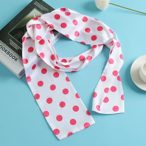 Polka Dot Pink and White Scarf for Women Fashion Neckerchief Halloween Costume Party Accessories thumbnail 4