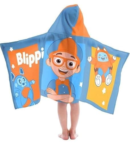 Jay Franco Blippi Bath Pool Beach Hooded Towel - Super Soft & Absorbent Kids Blue Cotton Towel - Image 1