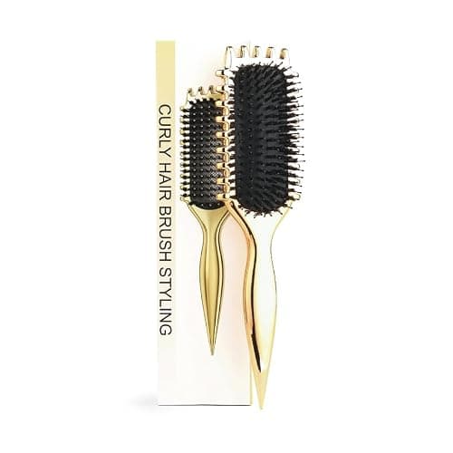 Curl defining brush, Curl Hair Brush, Curl Define Styling Brush, for Combing and Shaping Men's and Women's Curls boar bristle hair brush-Gold plating - Image 1