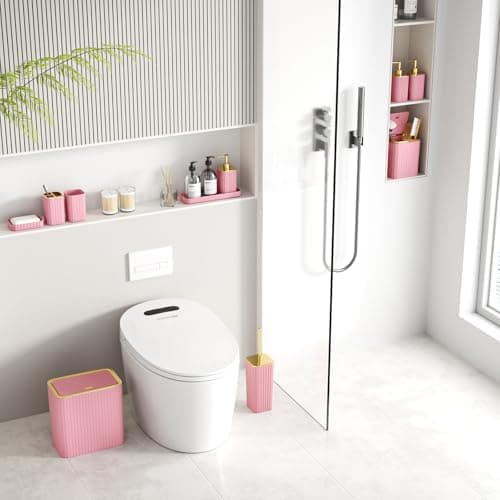 InnJoey Bathroom Accessory Set - Bathroom Set, 12PC Bathroom Accessories Set, Pink Bathroom Accessories Set, Mini Trash Can, Toilet Brush, Trash Can & Soap Dispenser thumbnail 4