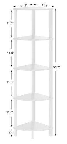 VIMBER Corner Shelf, 5-Tier Corner Bookshelf, Industrial Corner Ladder Shelf, Modern Display Shelf for Living Room, Bedroom, Kitchen, Home Office, White UJSJ001W thumbnail 2